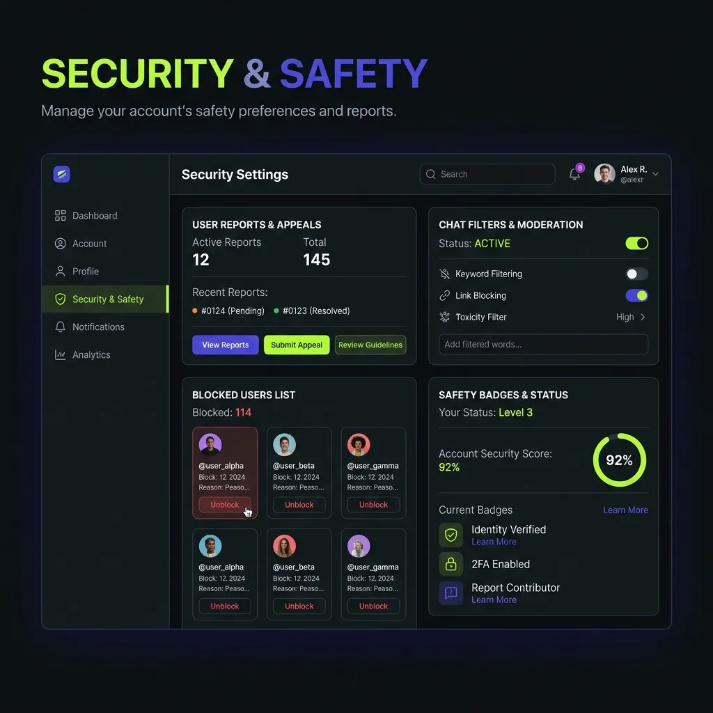 Chatib Security Dashboard Moderation Panel Interface Mockup